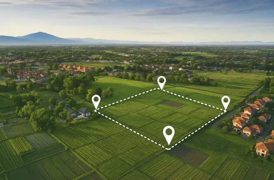 Vue aérienne d’une parcelle avant étude d’implantation