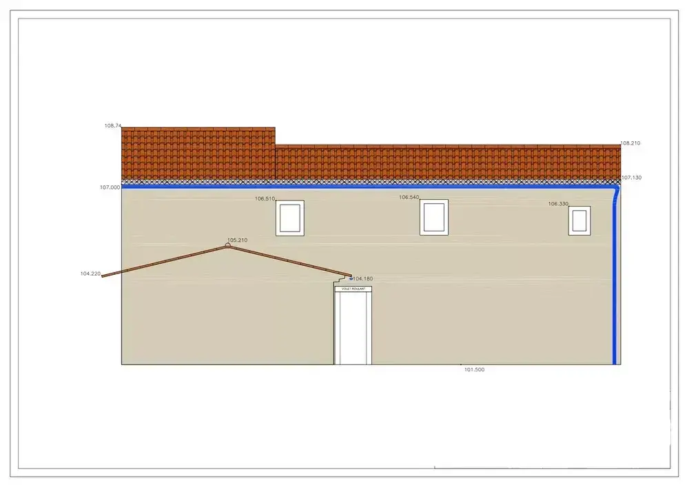 Élévation de façade dessinée à partir d’un relevé sur site