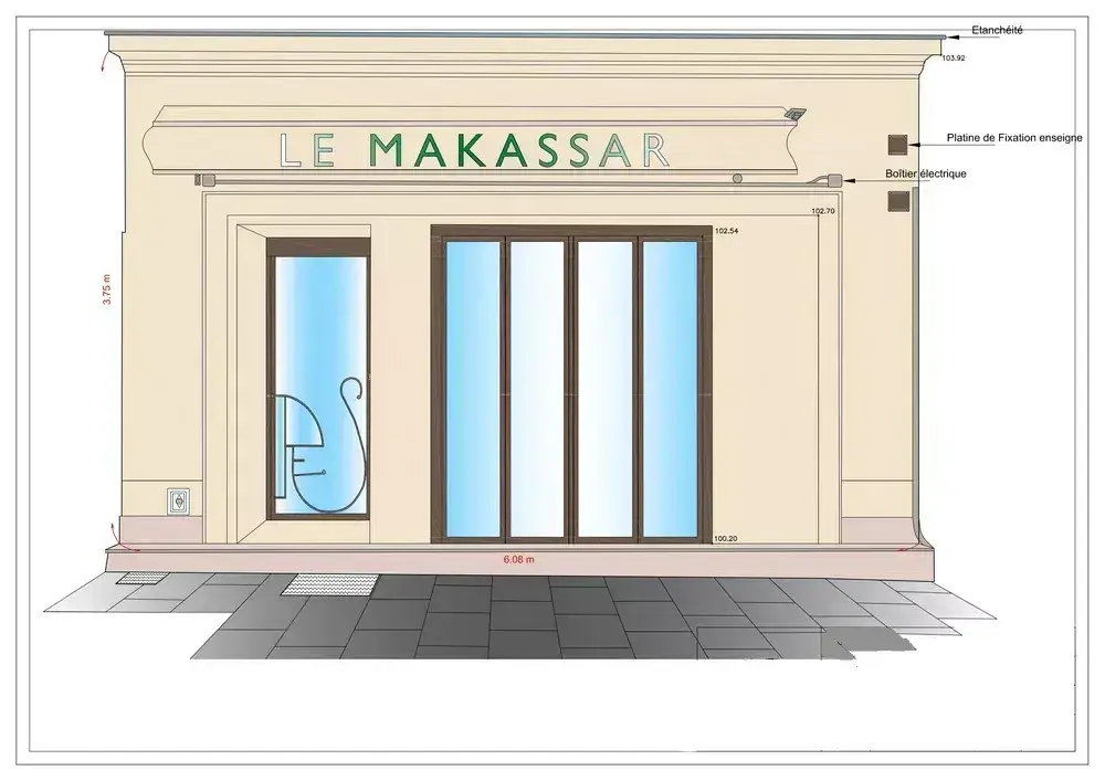 Plan de façade d’un local commercial dessiné après relevé sur site
