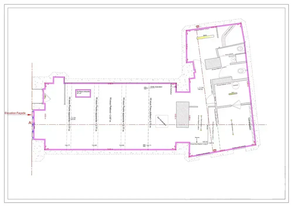 Plan intérieur coté d’un bâtiment existant